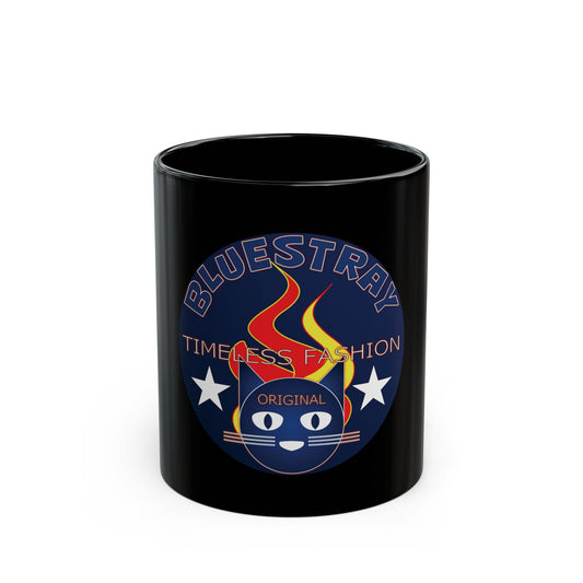 Black Ceramic Mug — ‘Bluestray Timeless Fashion’ Cat Logo (11oz & 15oz)