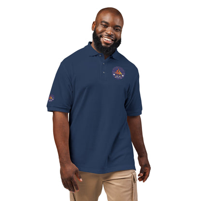 Embroidered Campfire Badge Polo — Outdoor Adventure Bluestray Logo Shirt