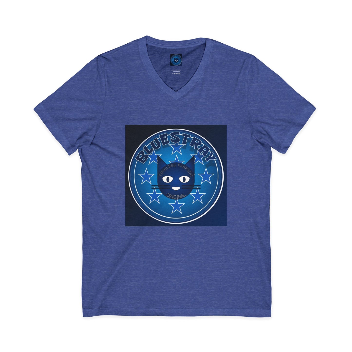 Bluestray Cat V-Neck Tee — Retro Night Sky Cat Graphic Shirt