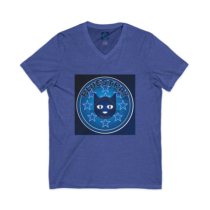 Bluestray Cat V-Neck Tee — Retro Night Sky Cat Graphic Shirt
