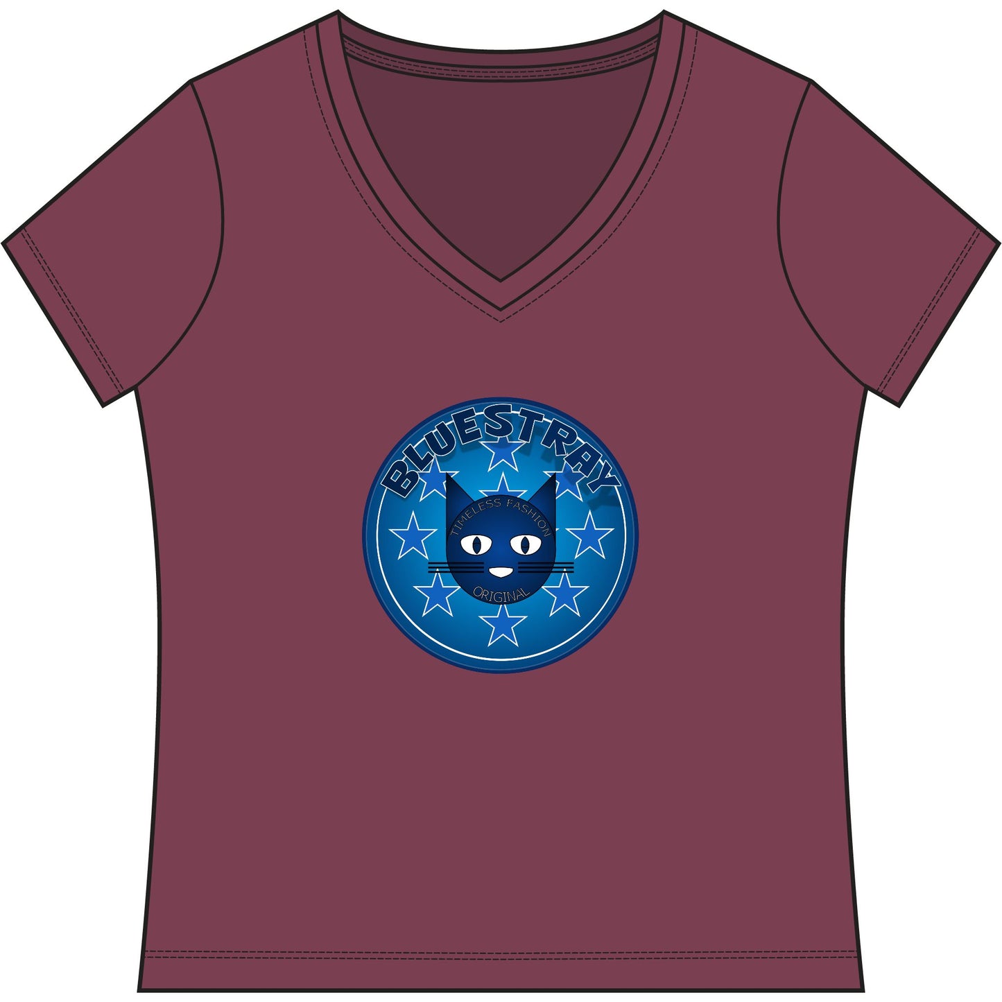 Bluestray Cat V-Neck Tee — Women's Graphic T-Shirt