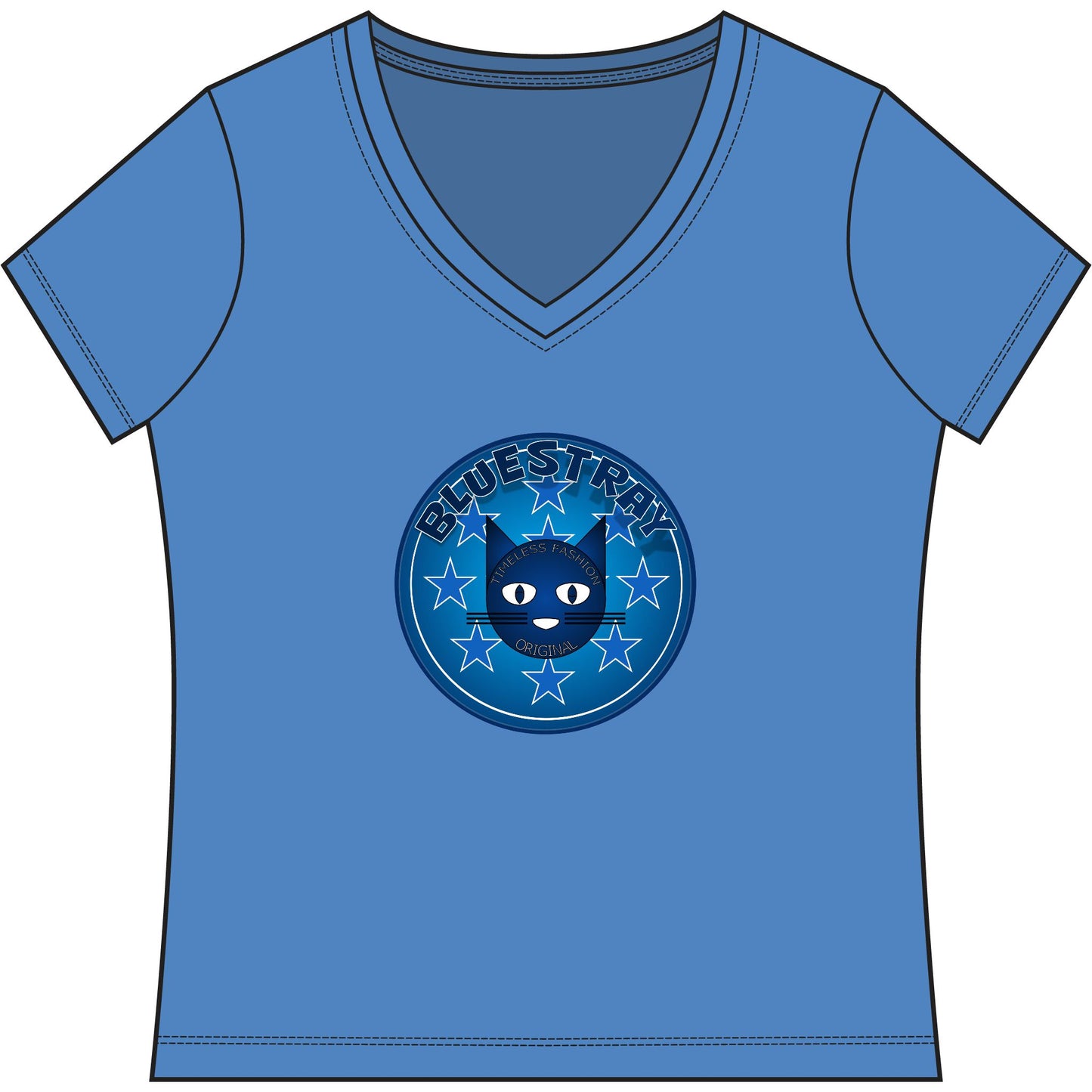 Bluestray Cat V-Neck Tee — Women's Graphic T-Shirt