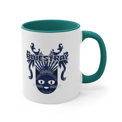 Bluestray Cat Accent Mug — Retro Cat Crest Coffee Cup (11oz)