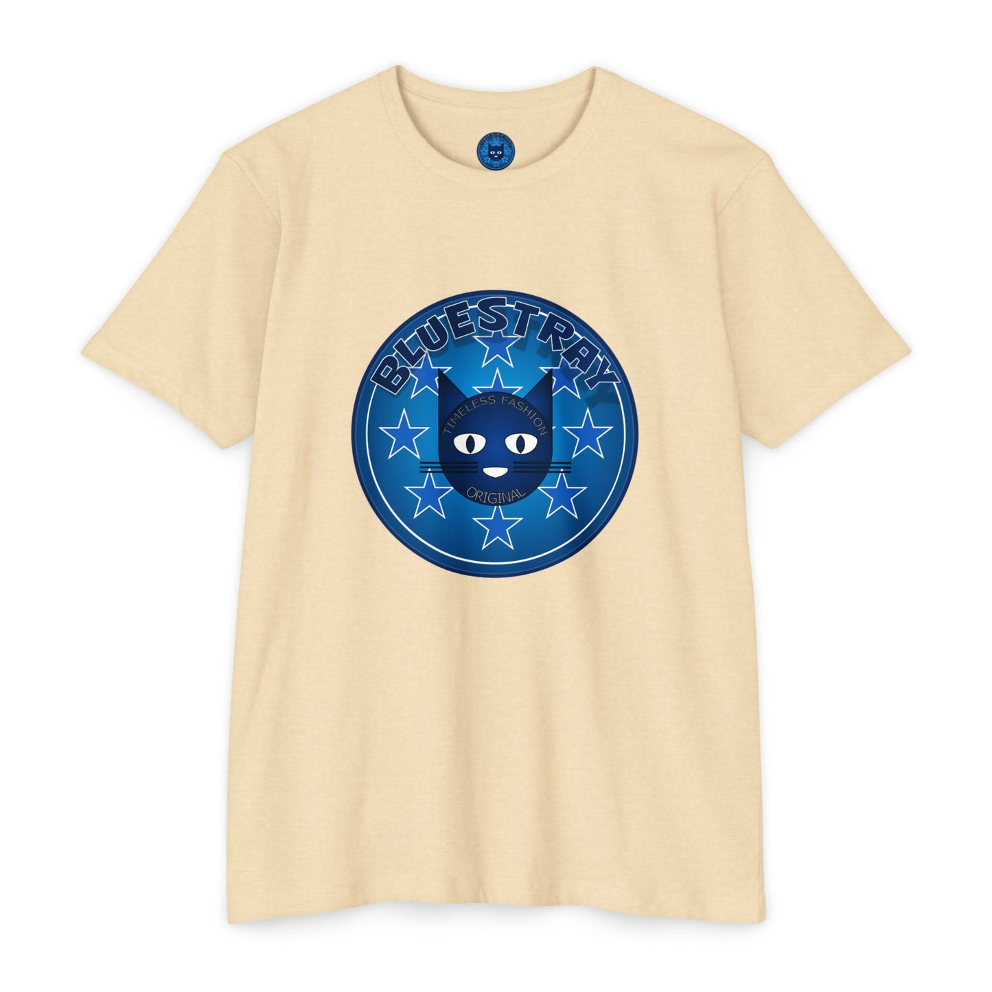 Bluestray Cat Graphic T-Shirt — “Bluestray” Retro Star Logo