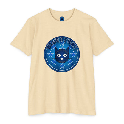 Bluestray Cat Graphic T-Shirt — “Bluestray” Retro Star Logo