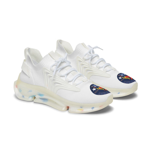 Bluestray Mesh Sneakers — White Knit Trainers with Retro Rocket Patch