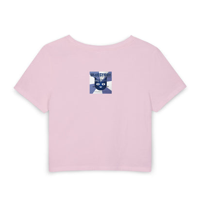 Bluestray Cat Graphic Baby Tee — Retro Indie Band Style Women’s Crop Top