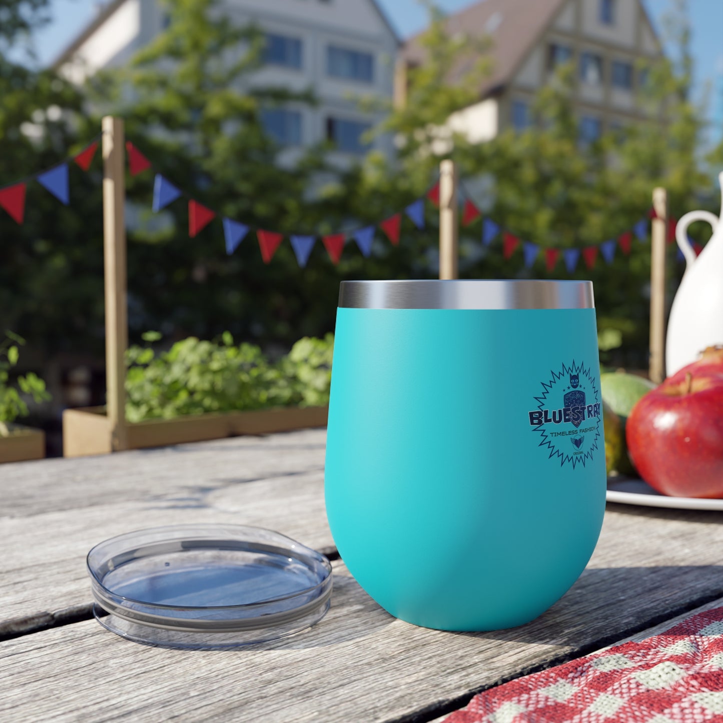 12oz Insulated Copper Tumbler — Vacuum Wine Cup with Leak-Resistant Lid (Bluestray Logo)