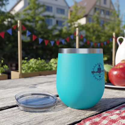 12oz Insulated Copper Tumbler — Vacuum Wine Cup with Leak-Resistant Lid (Bluestray Logo)