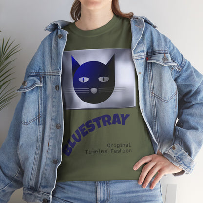 Bluestray Cat Graphic Tee — Retro Blue Cat Design