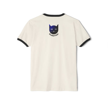 Bluestray Cat Ringer T-Shirt — Retro Blue Cat Graphic Tee