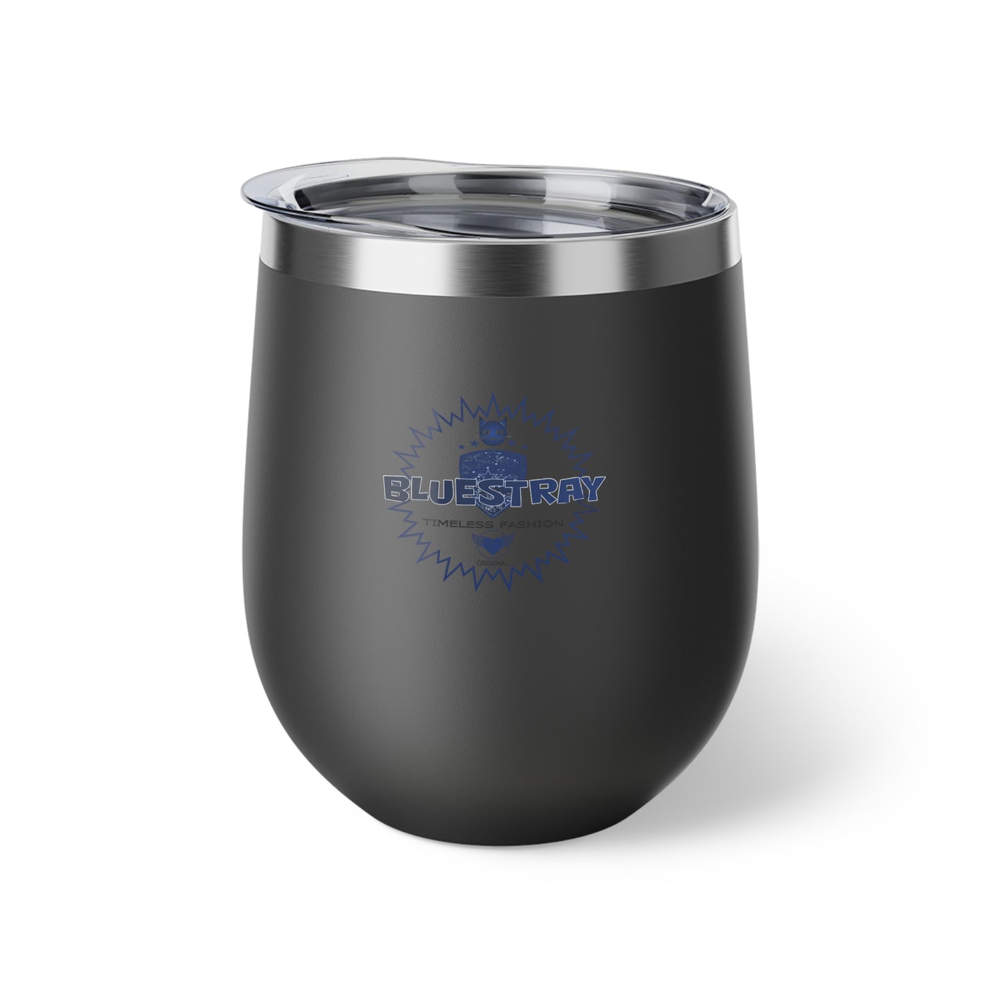 12oz Insulated Copper Tumbler — Vacuum Wine Cup with Leak-Resistant Lid (Bluestray Logo)