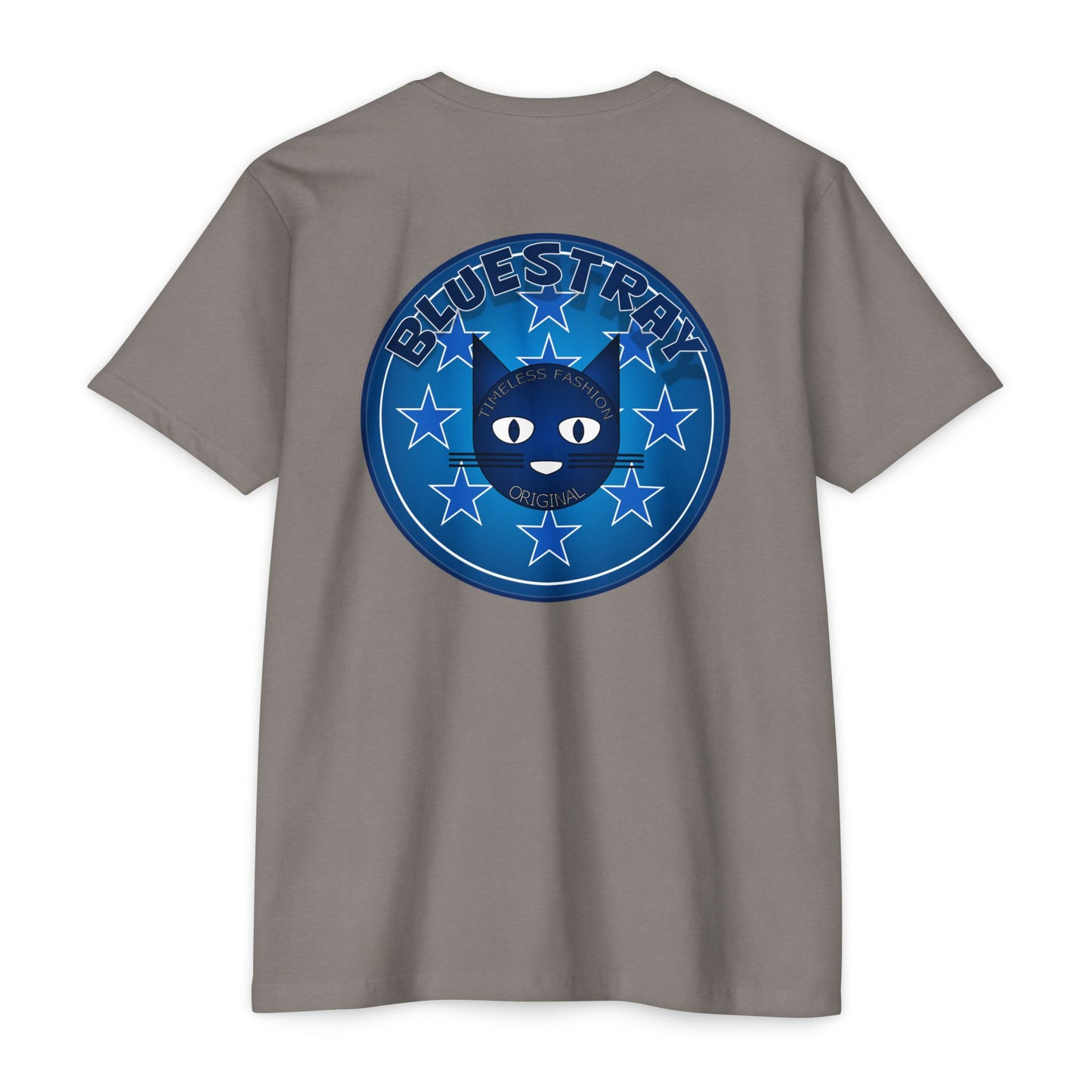 Bluestray Cat Graphic T-Shirt — “Bluestray” Retro Star Logo