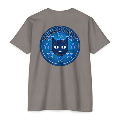 Bluestray Cat Graphic T-Shirt — “Bluestray” Retro Star Logo
