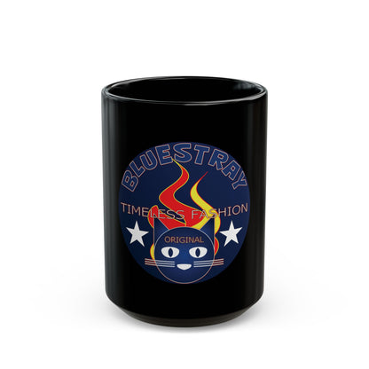 Black Ceramic Mug — ‘Bluestray Timeless Fashion’ Cat Logo (11oz & 15oz)