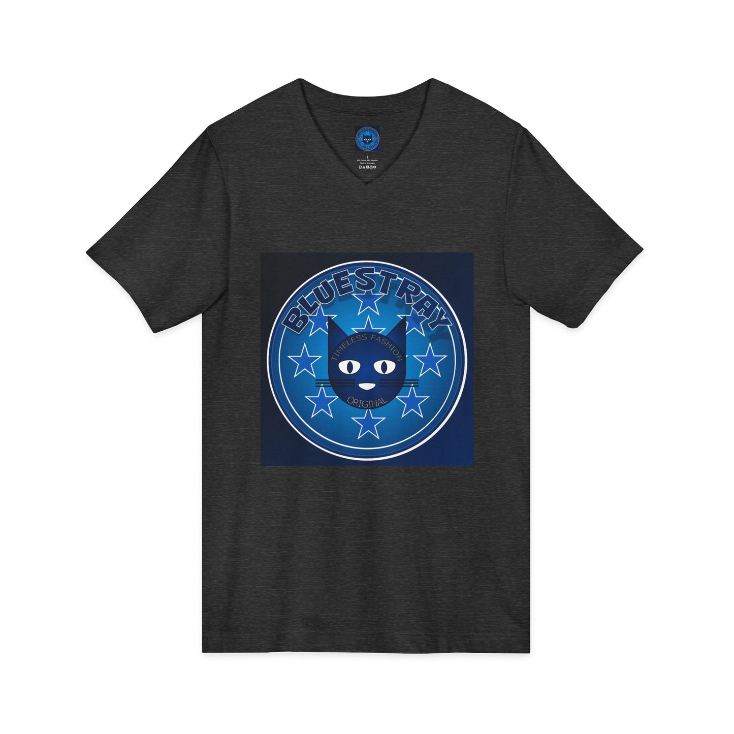 Bluestray Cat V-Neck Tee — Retro Night Sky Cat Graphic Shirt