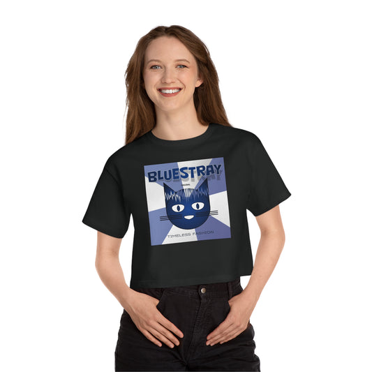 Bluestray Cat Graphic Cropped Tee — Vintage-Inspired Women's Champion Shirt