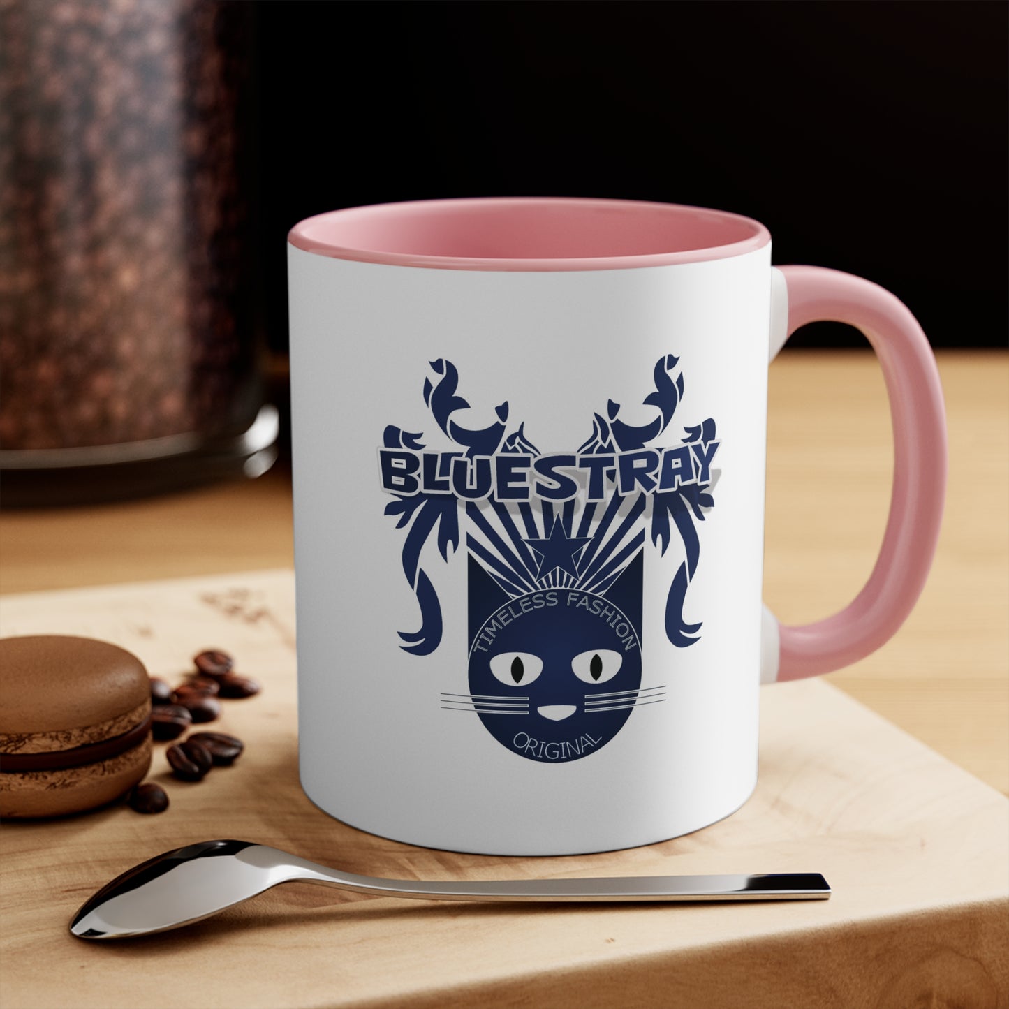 Bluestray Cat Accent Mug — Retro Cat Crest Coffee Cup (11oz)
