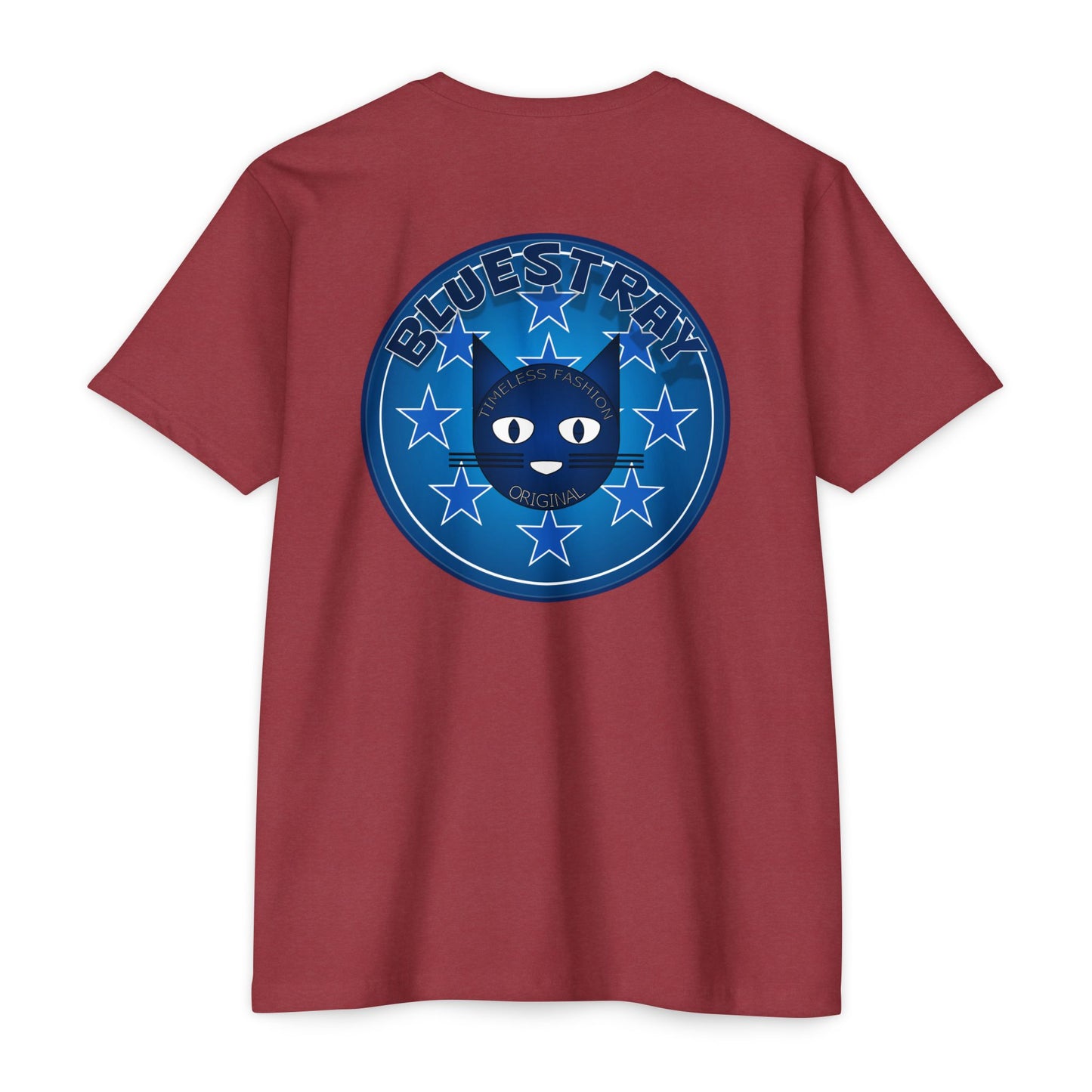 Bluestray Cat Graphic T-Shirt — “Bluestray” Retro Star Logo