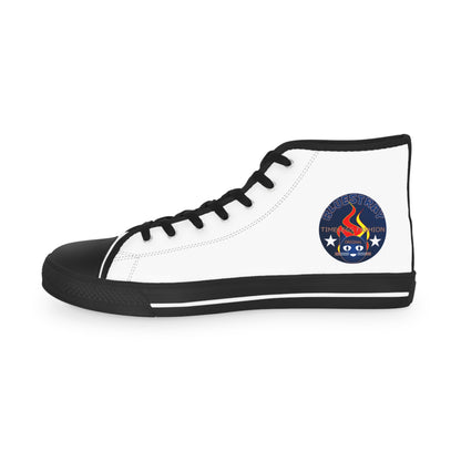 High Top Bluestray Sneakers — Retro Rocket Patch White Canvas Shoes