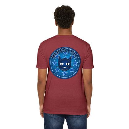 Bluestray Cat Graphic T-Shirt — “Bluestray” Retro Star Logo
