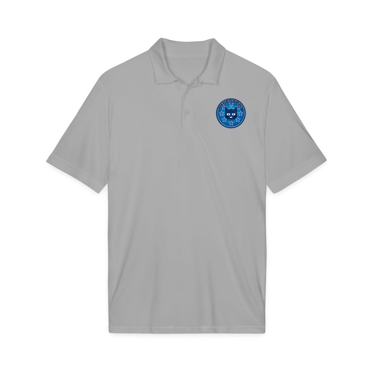 Embroidered Bluestray Cat Patch Polo Shirt — Cute Cat Logo Performance Golf Polo