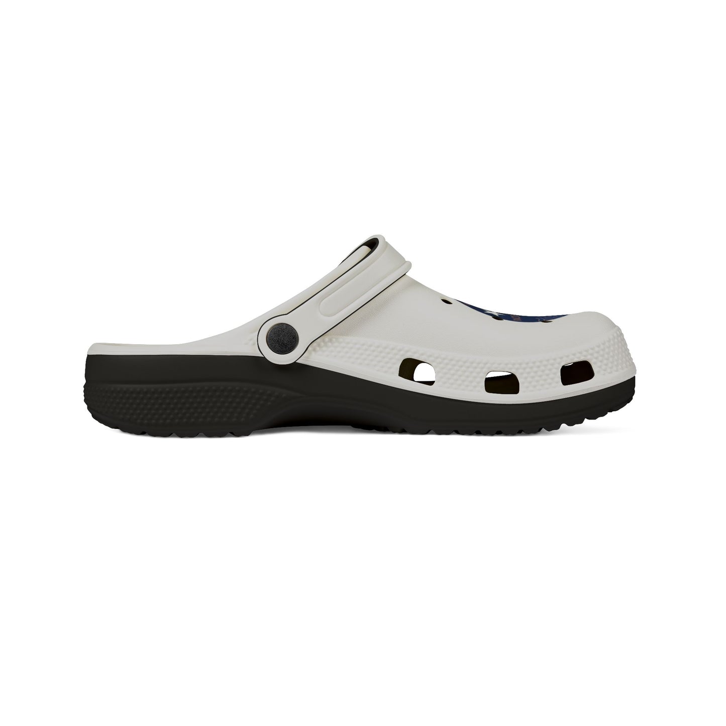 Camping Flame Clogs — White EVA Foam Slip-On Shoes with Bluestray Graphic