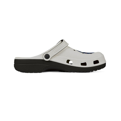 Camping Flame Clogs — White EVA Foam Slip-On Shoes with Bluestray Graphic