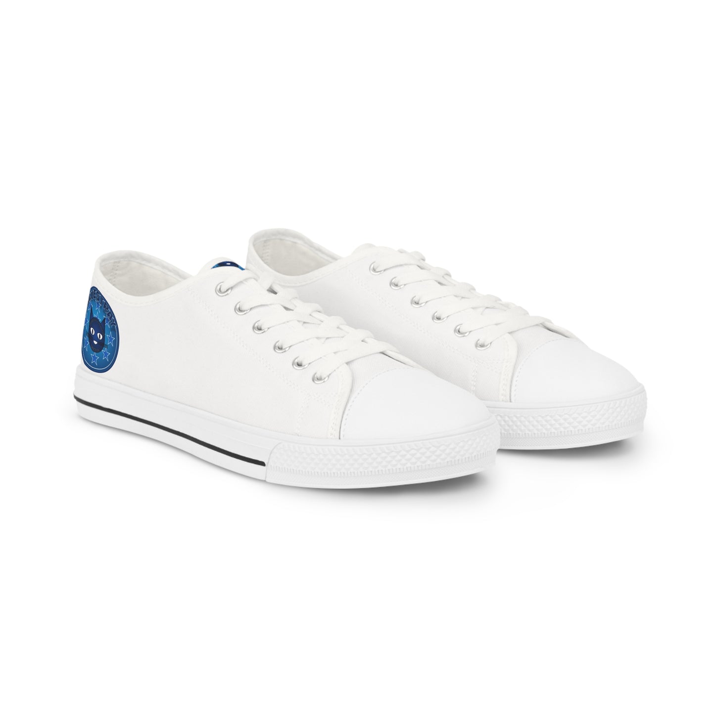 White Low Top Sneakers with Bluestray Patch - Men's Casual Canvas Shoes