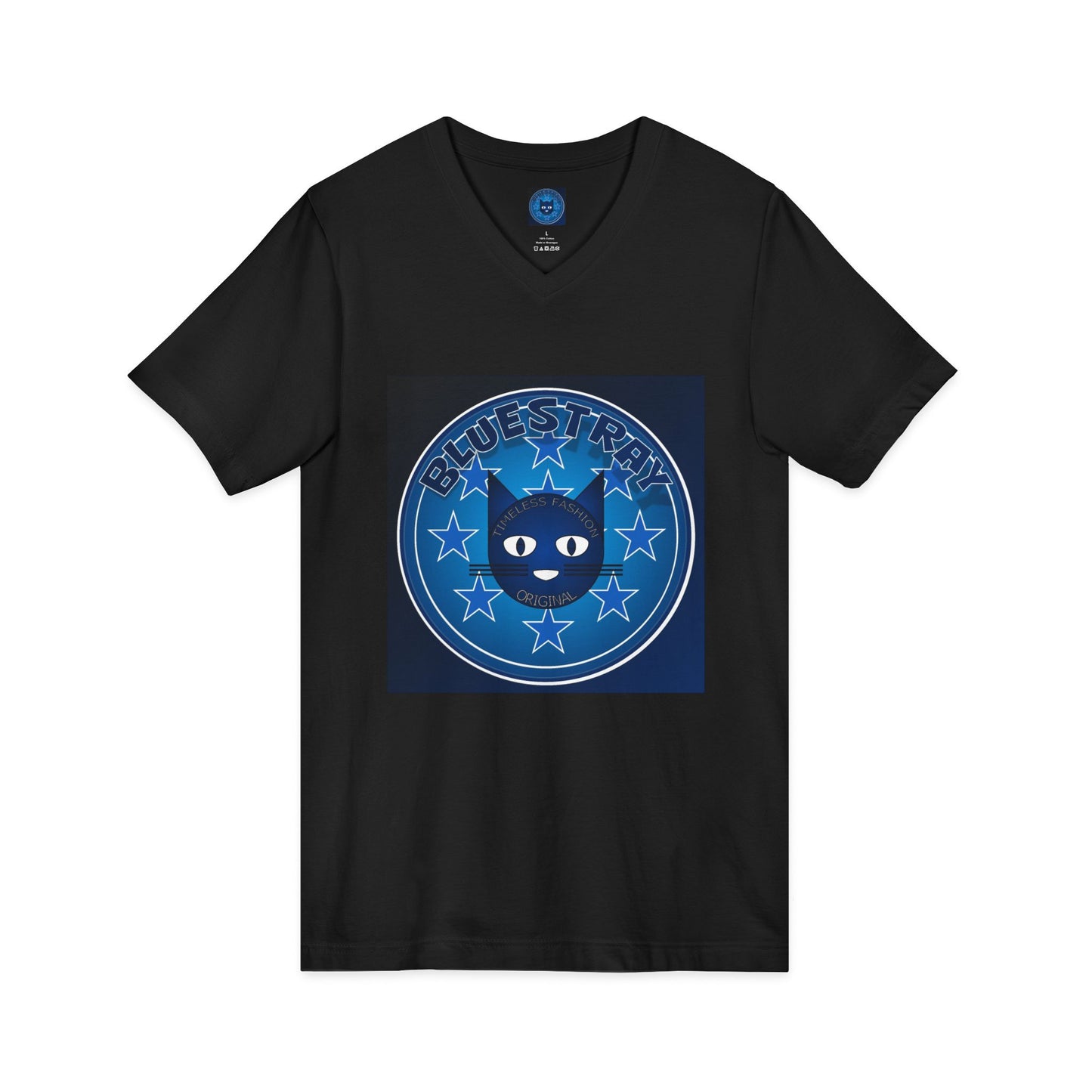 Bluestray Cat V-Neck Tee — Retro Night Sky Cat Graphic Shirt