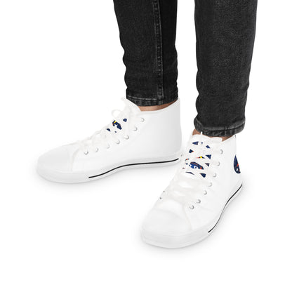 High Top Bluestray Sneakers — Retro Rocket Patch White Canvas Shoes