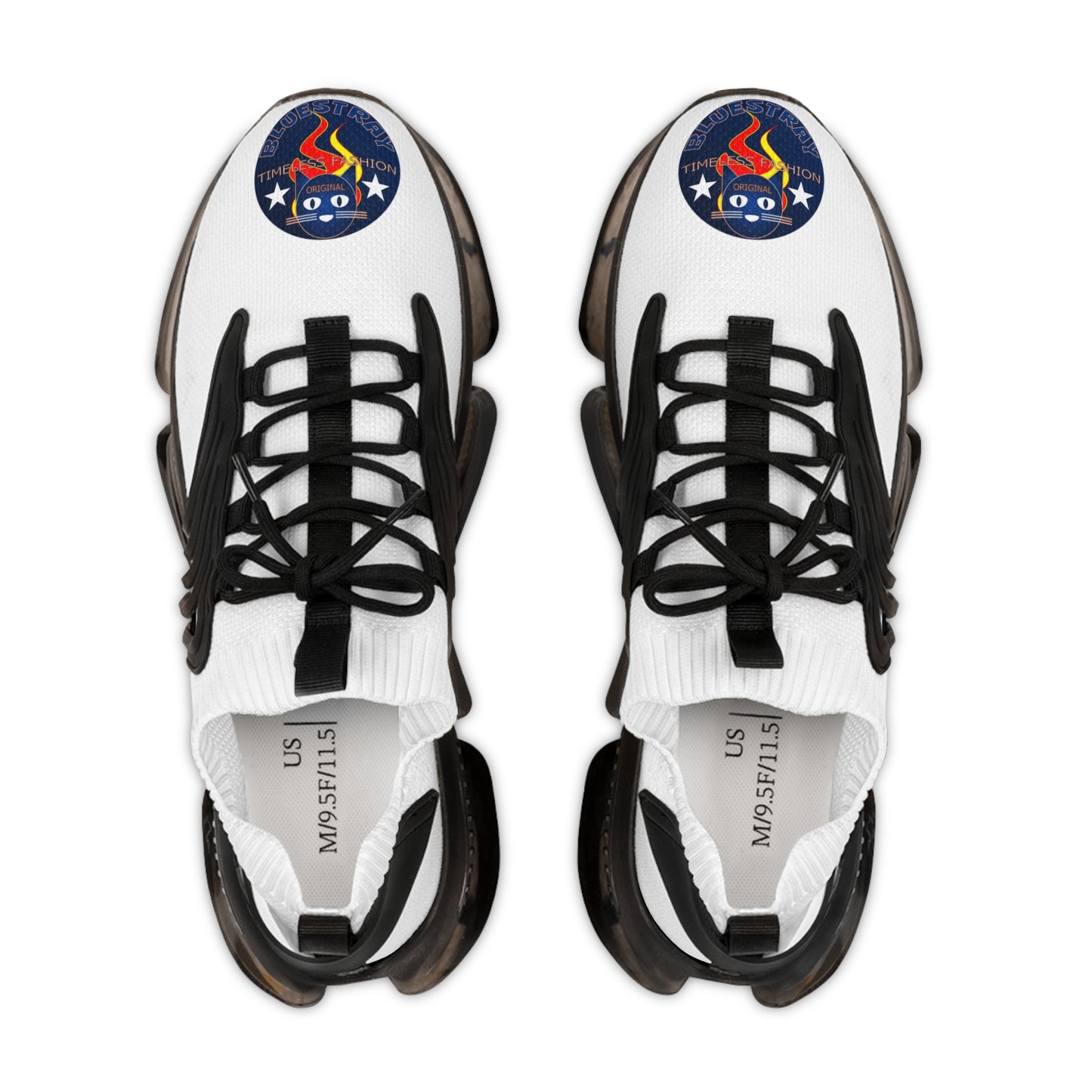 Men's White Mesh Sneakers — Breathable Athletic Shoes with Bluestray Flame Patch