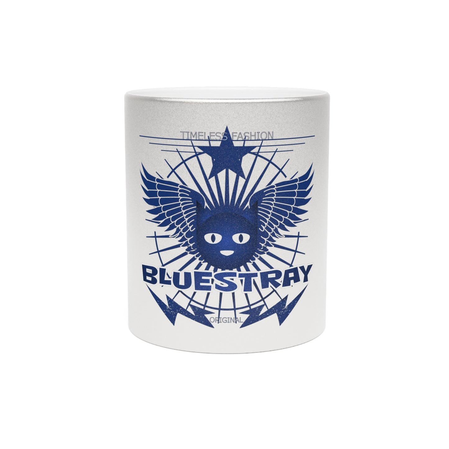Bluestray Metallic Mug — Retro Winged Cat Silver/Gold Travel Coffee Cup