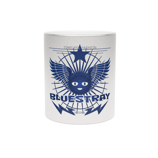 Bluestray Metallic Mug — Retro Winged Cat Silver/Gold Travel Coffee Cup