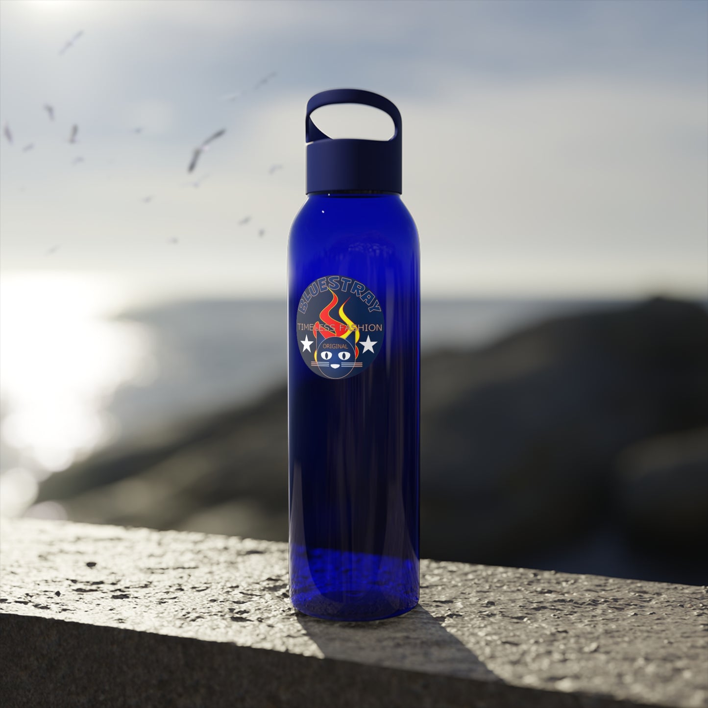 Sky Water Bottle — Clear Reusable Bottle with Nautical Bluestray Logo