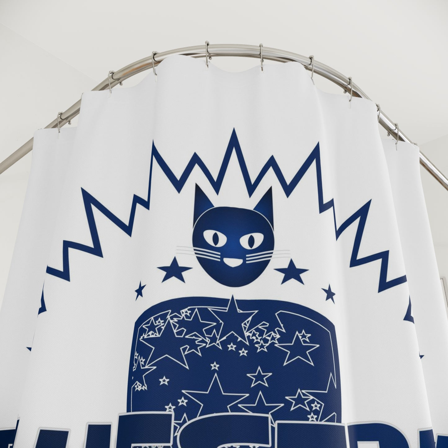Bluestray Cat Logo Shower Curtain — Nautical Navy Graphic Bathroom Decor