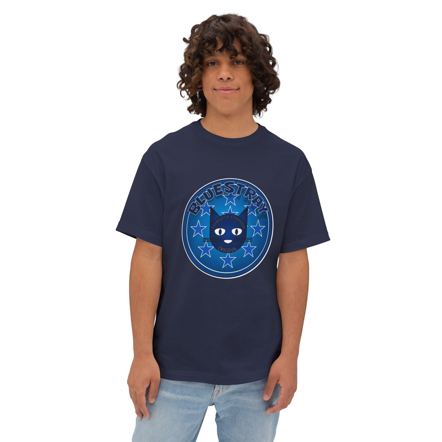 Blue Cat Stars Tee — "Bluestray" Graphic T-Shirt