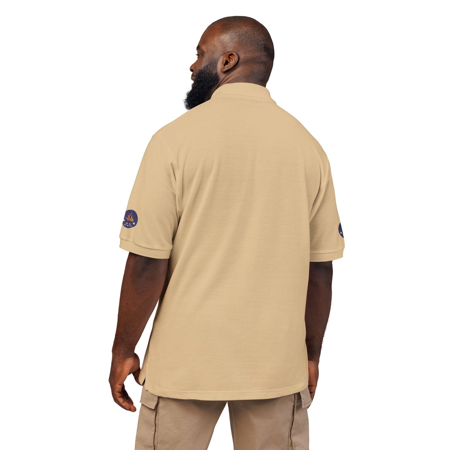 Embroidered Campfire Badge Polo — Outdoor Adventure Bluestray Logo Shirt