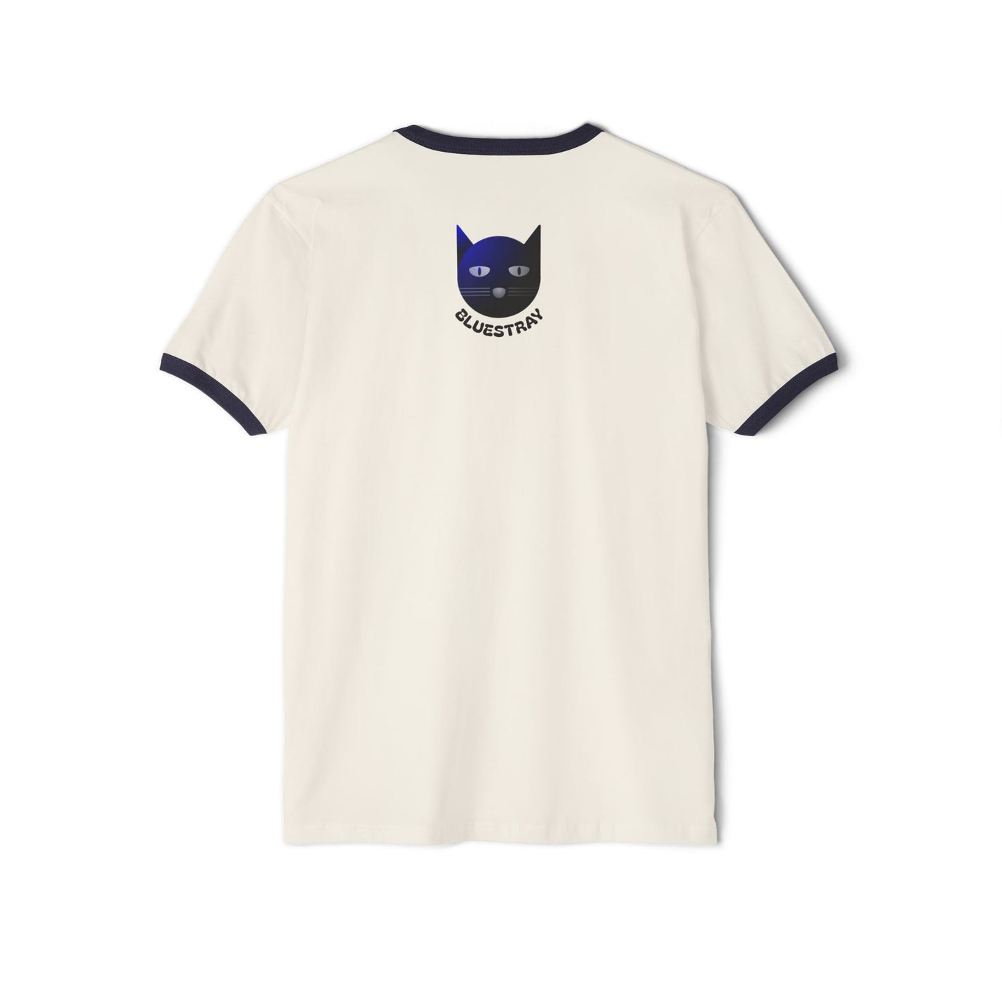 Bluestray Cat Ringer T-Shirt — Retro Blue Cat Graphic Tee