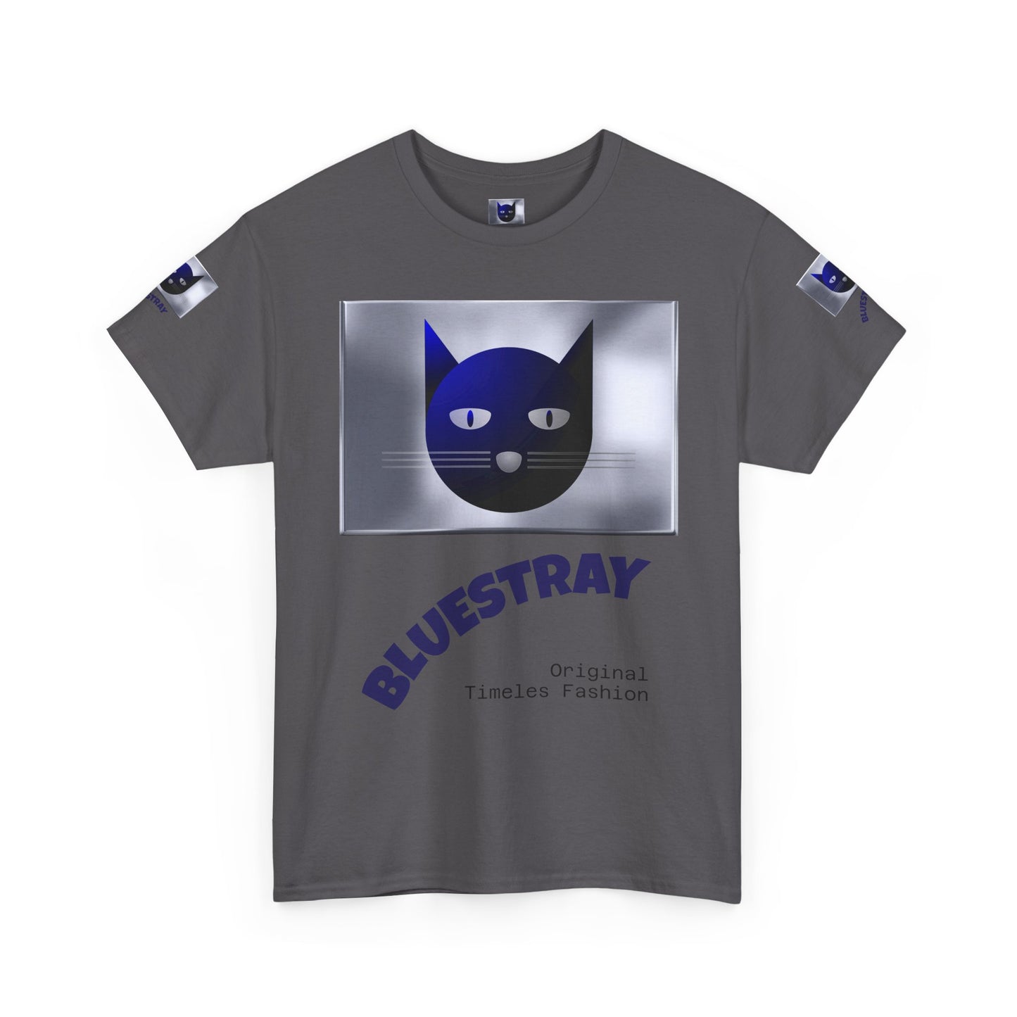 Bluestray Cat Graphic Tee — Retro Blue Cat Design