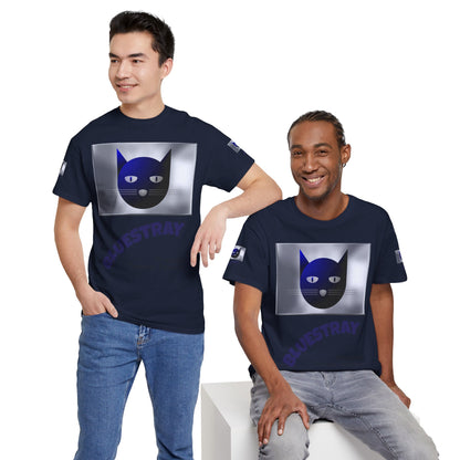 Bluestray Cat Graphic Tee — Retro Blue Cat Design
