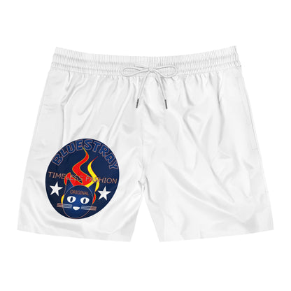 Swim Shorts — Retro Bluestrsy Flame Patch Beach Trunks